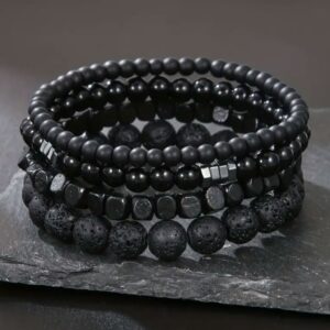 Ensemble de 4 bracelets noirs pour homme et femme - Matins du monde