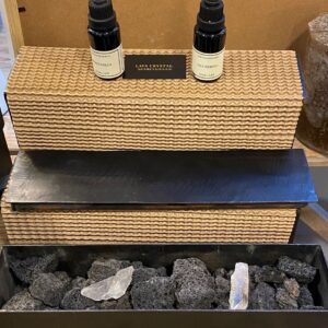 Pot rectangulaires de pierres de lave du Grand Atlas & crystal. Parfum Spirituelle - Matins du monde