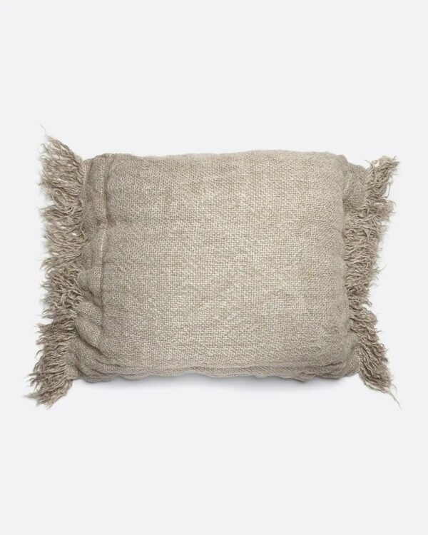 Housse de coussin à franges en lin naturel