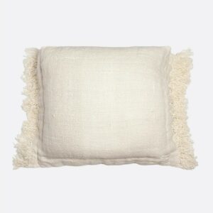 Housse de coussin à franges en lin blanc