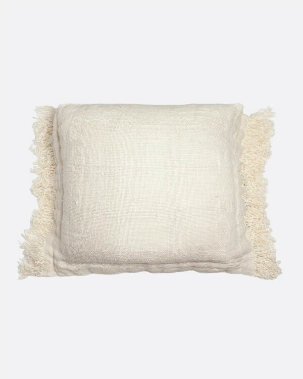 Housse de coussin à franges en lin blanc